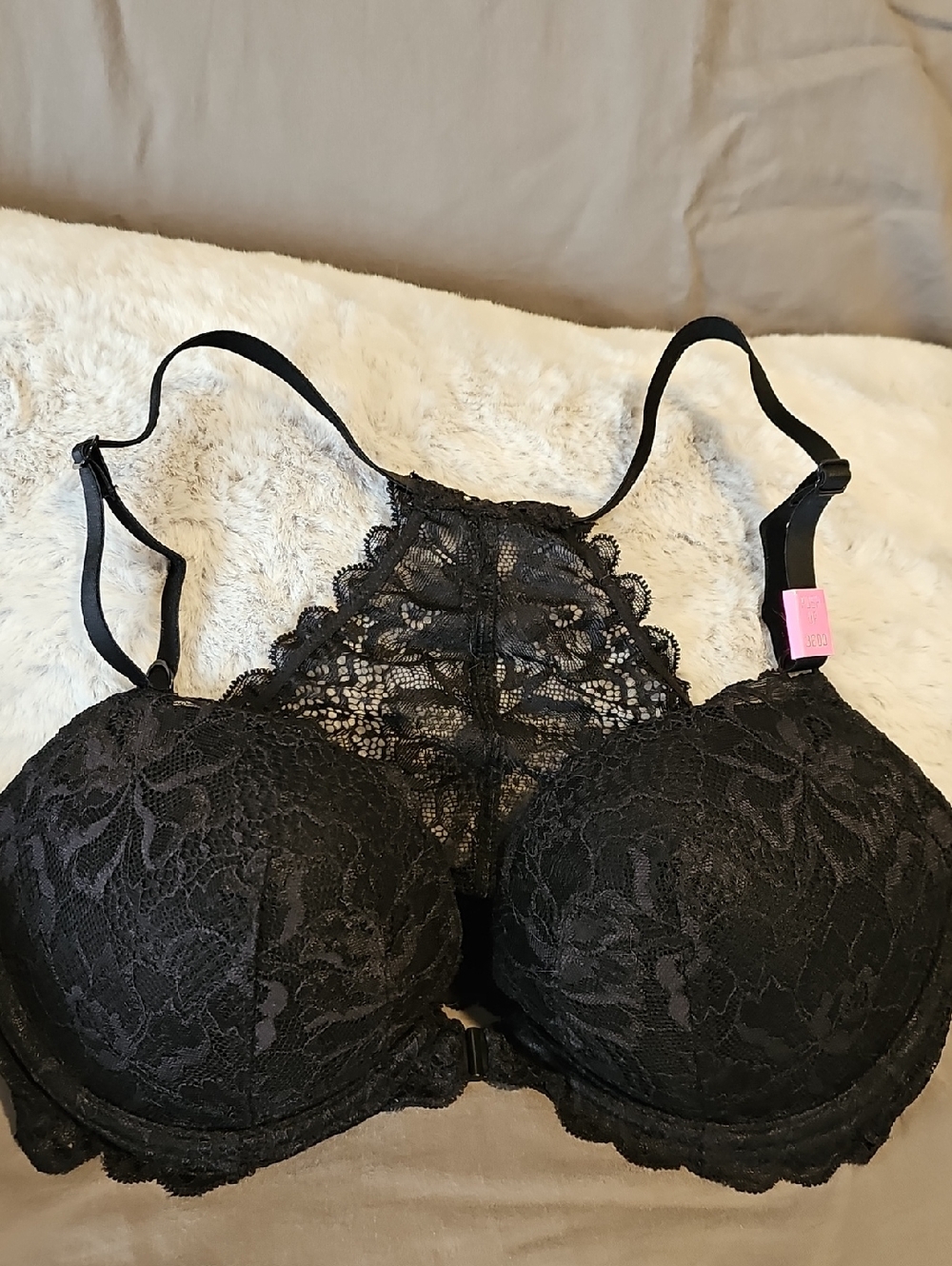 NWT Victoria's Secret Black Lace Racerback Push-Up Bra Sz 32DD